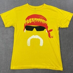 WWE Hulk Hogan Hulkamania Medium Yellow Big Face Logo Graphic Print T-Shirt‎